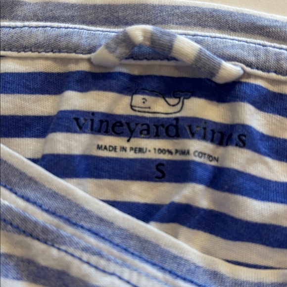 Vineyard Vines Blue and White Stripe 100% Pima Cotton Pink Logo T-Shirt - Small - Picture 5 of 6